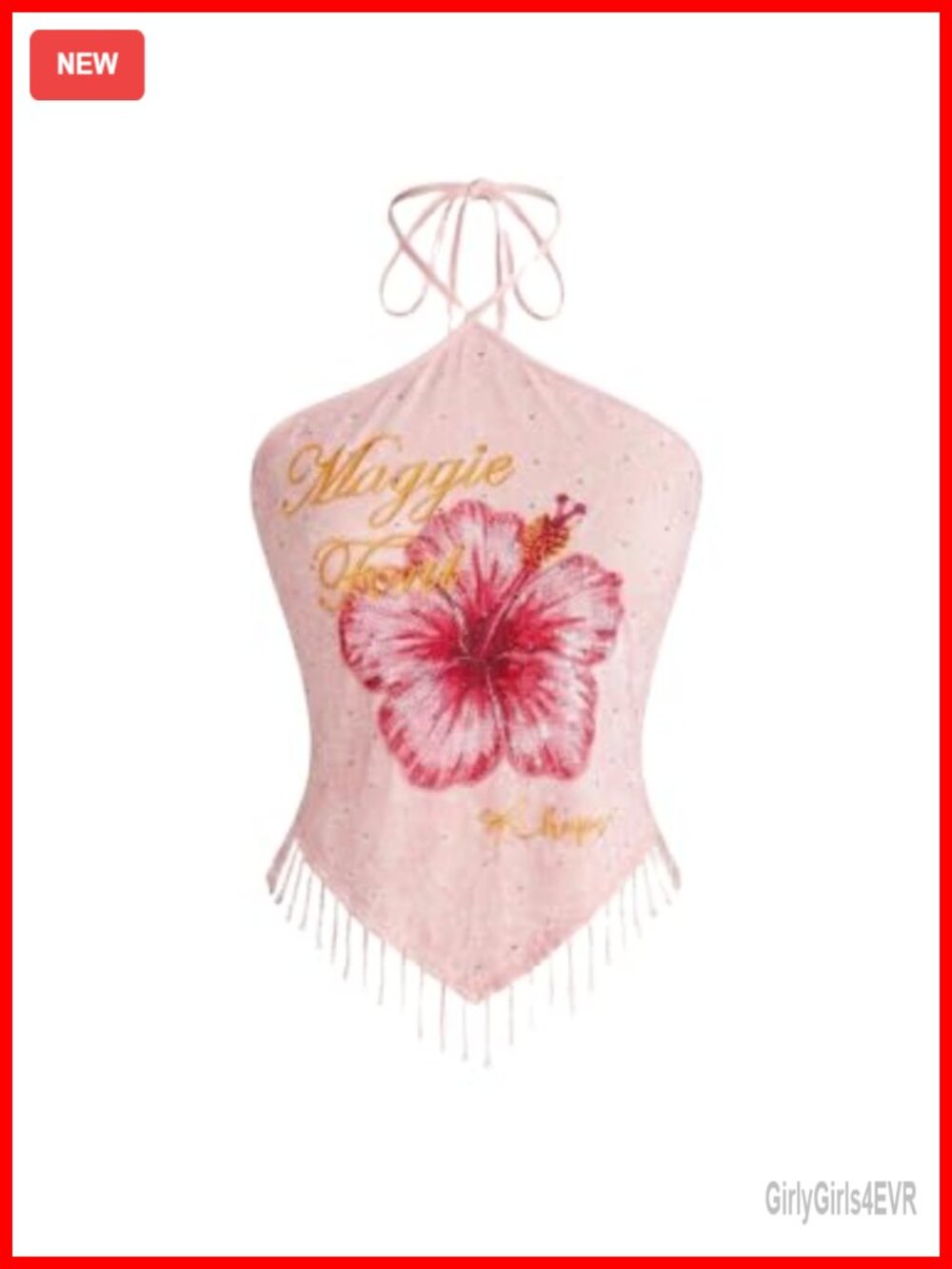 Womens Floral Sequin Halter Crop Top Fringe Tassel Y2K Party